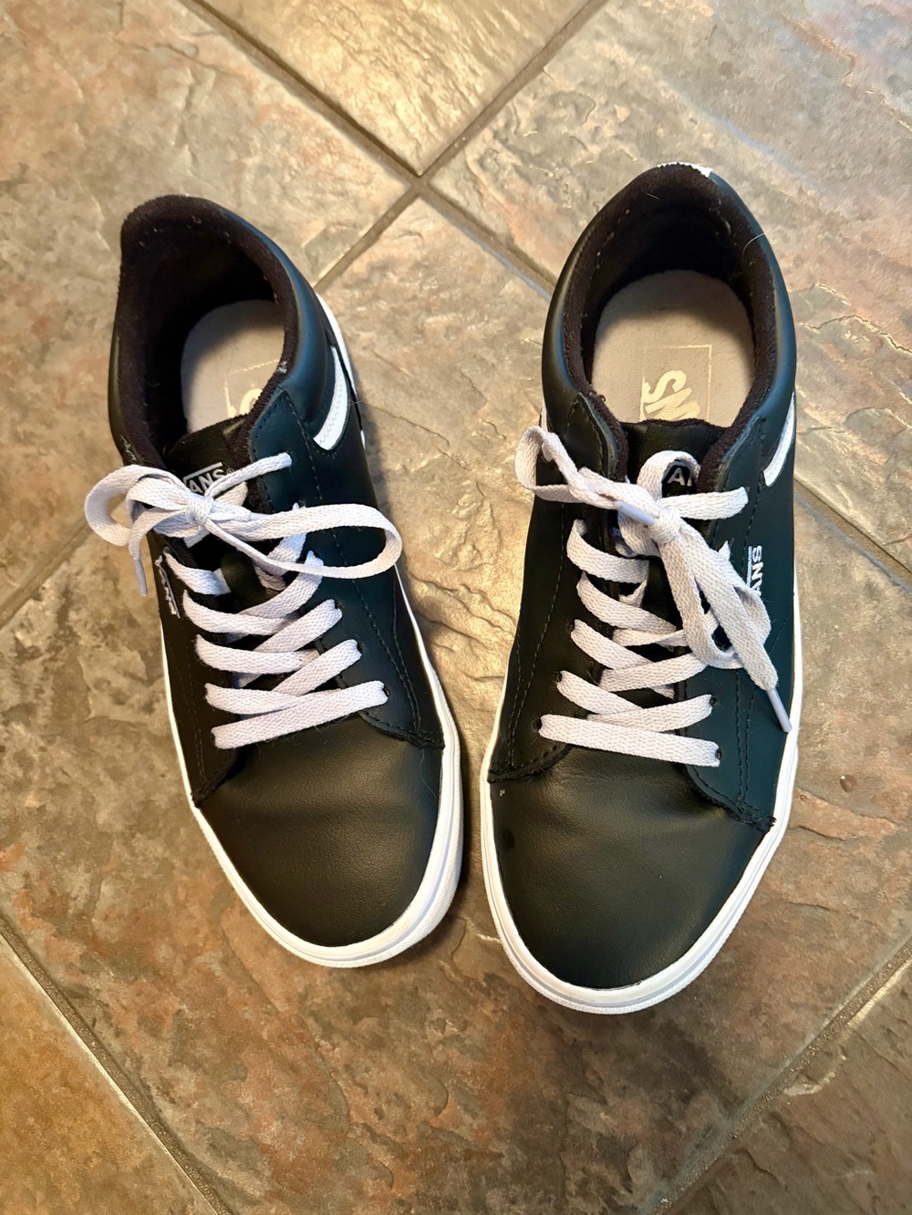 Vans Black Leather Low-Top Sneakers with White Accents